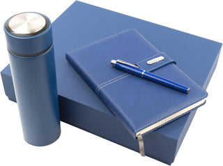 Shadow Breeze A5 Leather Notebook, Insulated Thermos and Executive Pen Gift Set in Premium Gift Box, 172 Pages 100GSM Ruled Pages, 12 oz, Great Gift for Business, School, Home (Blue)