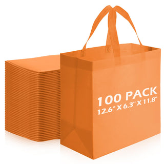 Reginary 100 PCS Reusable Totes Bags - Non Woven Grocery Handle Bags for Shop Events & Retail Store(Rose Pink)