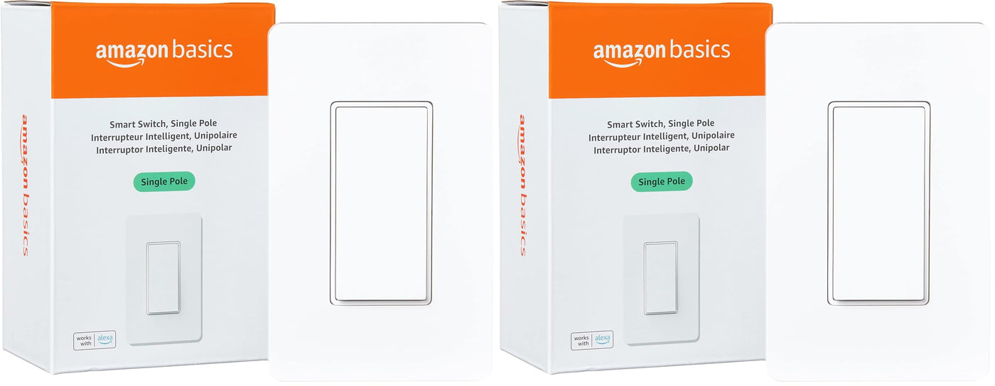 Amazon Basics Smart Light Switch, Single Pole, Works with Alexa Only, Voice Control, Schedule, 2.4 GHz Wi-Fi, No Hub Required, Easy to Install, White