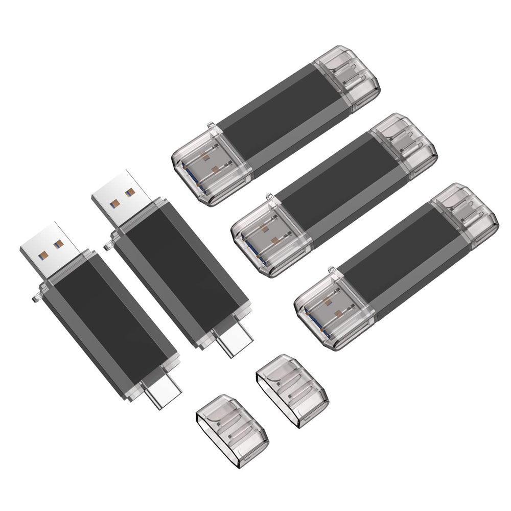 Vansuny 2 Pack 128GB USB C Flash Drive 2 in 1 OTG USB 3.0 + Tape C Memory Stick with Keychain Dual Type C Thumb Drive Photo Stick Jump Drive (Black and Silver)