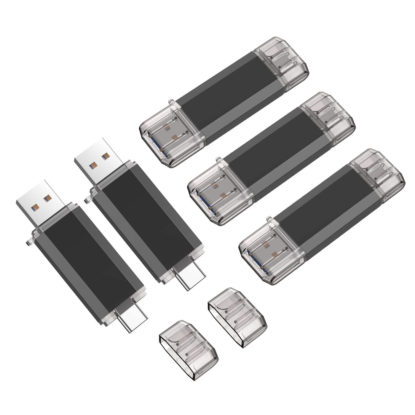 Vansuny 2 Pack 128GB USB C Flash Drive 2 in 1 OTG USB 3.0 + Tape C Memory Stick with Keychain Dual Type C Thumb Drive Photo Stick Jump Drive (Black and Silver)