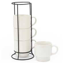 Signature Housewares Stackable Coffee Mug Tower Set with Metal Wire Rack - 15 Ounce Coffee Mugs for Coffee, Tea, Cocoa, Milk, Cappuccino, Hot Chocolate Set of 4 - Be Happy Matte Black
