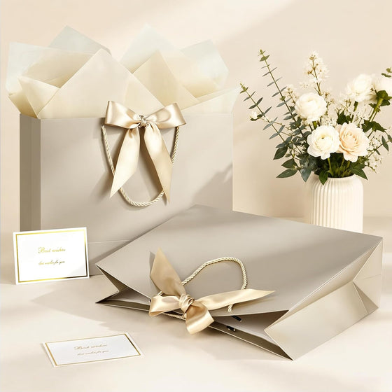 JMANNI Gift Bags with Handles, 13” Medium Gift Bag for Presents, 1 Pcs Bags with 2 Tissue Paper and 1 Cards for Graduation Baby Shower Wedding Fathers Day Mother's Day Birthday Party（champagne gold） - hover image