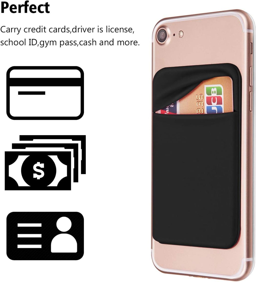 OBVIS Cell Phone Pocket Self Adhesive Card Holder Stick On Wallet Sleeve with Adhesive ID Credit Card ATM Card Holder for iPhone Android 2 PACK BLACK
