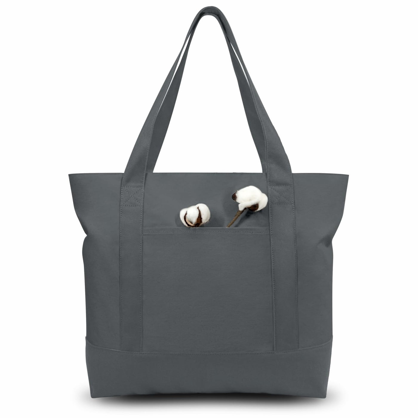 TOPDesign 1 | 3 | 6 | 30 Pack Canvas Tote Bag with an External Pocket, Reusable Grocery Shopping Bag, Top Zipper Closure, Daily Essentials (Black/Natural Pack of 1)
