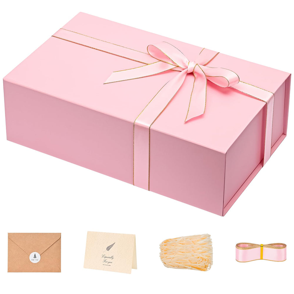 LIFELUM Gift Box 13.5''x10''x4'' Large Gifts Box with Magnetic Lids Black Gift Boxes for Father's Day graduation gifts Contains Card, Ribbon, Filler