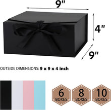 OEMVALATY 8-Pack Gift Boxes,9x9x4 Inch Magnetic Gift Boxes with Lids for Presents,Black with Ribbon, Bridesmaid Proposal Box for Wedding, Storage, Birthday