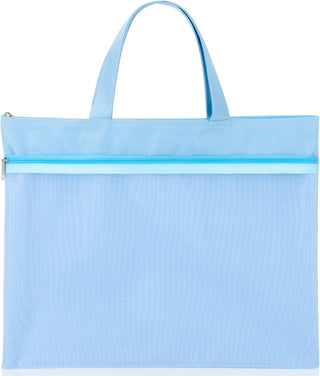 Mesh Zipper Pouch with Handle - 11 x 13.7 Inch Reusable Double Pocket Zipper Pouch, Foldable Nylon File Bag, Large Capacity Lightweight Document Storage for Puzzles Books Office Travel Shopping, Blue