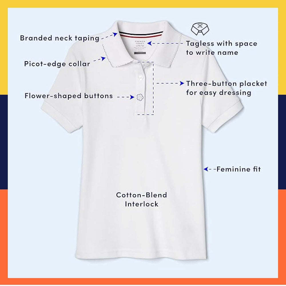 French Toast Girls' Short Sleeve Picot Collar Polo School Uniform Shirt (Standard and Plus)