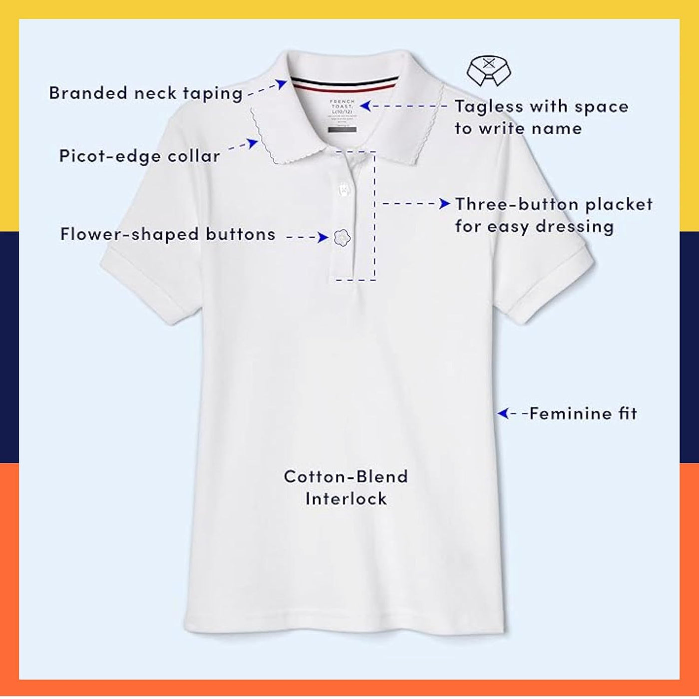 French Toast Girls' Short Sleeve Picot Collar Polo School Uniform Shirt (Standard and Plus)