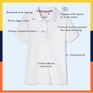 French Toast Girls' Short Sleeve Picot Collar Polo School Uniform Shirt (Standard and Plus)
