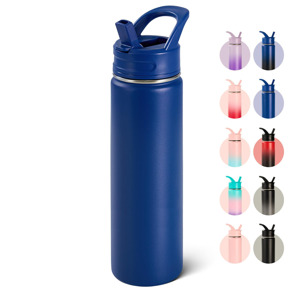 Fijinhom 18oz Insulated Stainless Steel Water Bottle with Straws, Double Wall Vacuum Insulated Bottles, Metal Thermo for Travel, Sports, Leak-Proof, BPA Free, Women & Men, Black