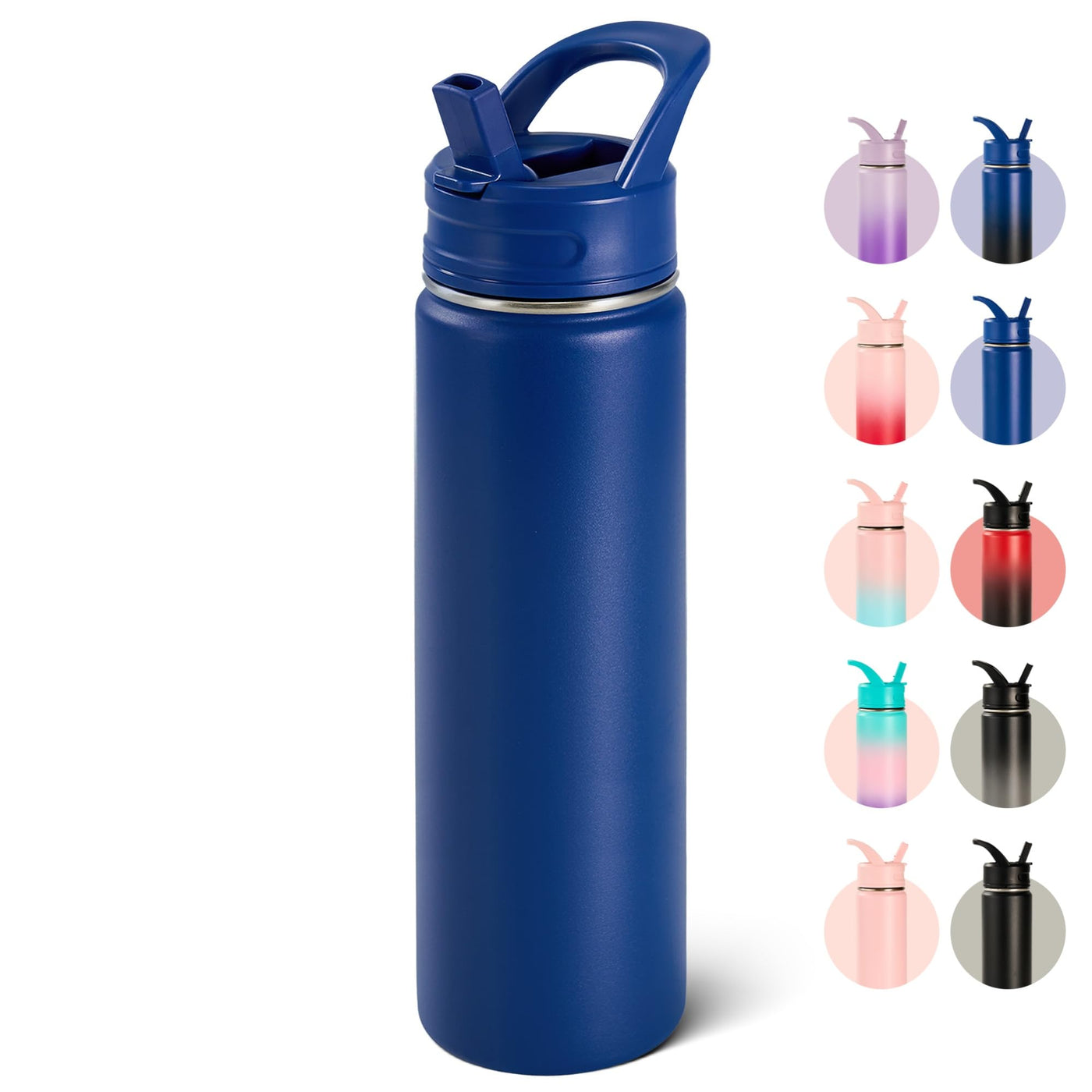 Fijinhom 18oz Insulated Stainless Steel Water Bottle with Straws, Double Wall Vacuum Insulated Bottles, Metal Thermo for Travel, Sports, Leak-Proof, BPA Free, Women & Men, Black