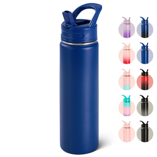 Fijinhom 18oz Insulated Stainless Steel Water Bottle with Straws, Double Wall Vacuum Insulated Bottles, Metal Thermo for Travel, Sports, Leak-Proof, BPA Free, Women & Men, Black