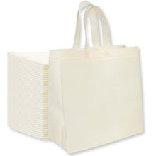Bagways 30 PACK Reusable Grocery Bags with Handles, Durable, Foldable, Washable Eco-Friendly Shopping Totes, 14x6.5x14 Inch, Beige/Green Eco Doodles Design