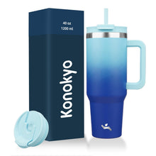 Konokyo 40 oz Tumbler with Handle and 2 Straws,2 in 1 Lid Insulated Water Bottle Stainless Steel Travel Coffee Mug,Mint