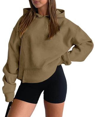 onlypuff Women Hoodies Casual Pullover Long Sleeve Sweatshirt Kangaroo Pocket Drop Shoulder Sweater