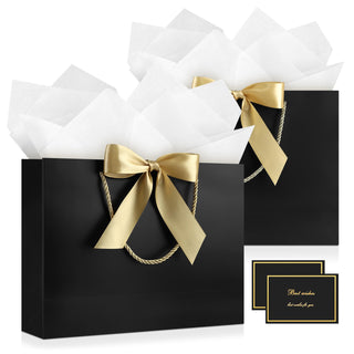JMANNI Gift Bags with Handles, 13” Medium Gift Bag for Presents, 1 Pcs Bags with 2 Tissue Paper and 1 Cards for Graduation Baby Shower Wedding Fathers Day Mother's Day Birthday Party（champagne gold）