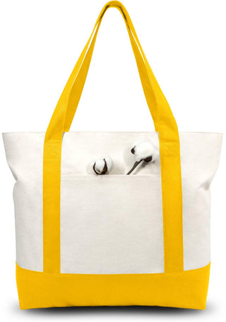 TOPDesign 1 | 3 | 6 | 30 Pack Canvas Tote Bag with an External Pocket, Reusable Grocery Shopping Bag, Top Zipper Closure, Daily Essentials (Black/Natural Pack of 1)