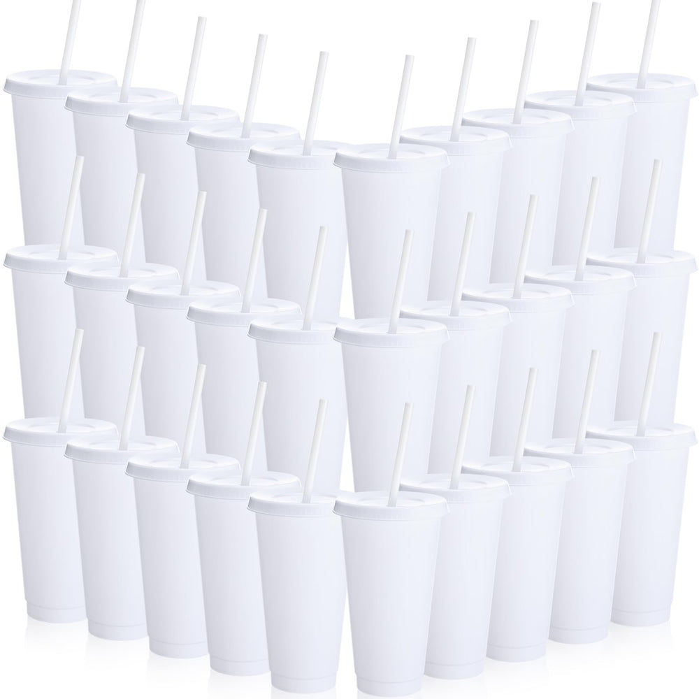 Honeydak 15 Pack Tumbler with Straw and Lid Bulk Cups for Gifts Water Bottle Iced Coffee Travel Mug Cup Reusable Plastic Tumblers for Party Birthdays 24-27 oz (Solid Color)