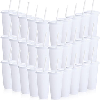 Honeydak 15 Pack Tumbler with Straw and Lid Bulk Cups for Gifts Water Bottle Iced Coffee Travel Mug Cup Reusable Plastic Tumblers for Party Birthdays 24-27 oz (Solid Color)