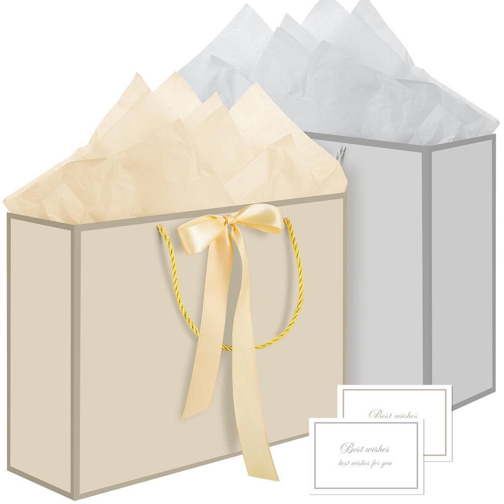 woric Pink Gift Bags with Handles, 14" Medium Gift Bags with Tissue Paper, 2 Pcs Pink Bags with 4 Tissue Paper and 2 Cards for Baby Shower Wedding Bridal Shower Graduation Birthday Party