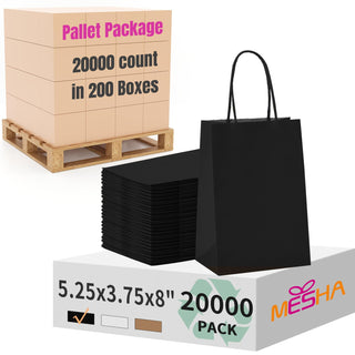 MESHA Brown Paper Bags 8x4.25x10.5 Inch 20Pcs, Paper Bags with Handles, Sturdy Brown Gift Bags for Retail, Birthday Party Favors, Shopping, Small Business (Made in USA)
