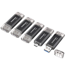 Vansuny 2 Pack 128GB USB C Flash Drive 2 in 1 OTG USB 3.0 + Tape C Memory Stick with Keychain Dual Type C Thumb Drive Photo Stick Jump Drive (Black and Silver)