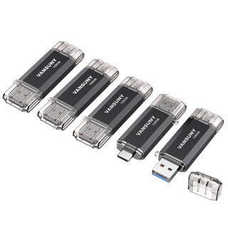 Vansuny 2 Pack 128GB USB C Flash Drive 2 in 1 OTG USB 3.0 + Tape C Memory Stick with Keychain Dual Type C Thumb Drive Photo Stick Jump Drive (Black and Silver)