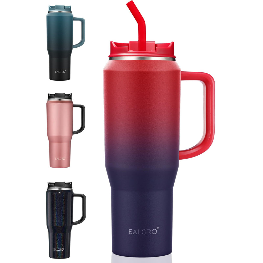 EALGRO 40 oz Tumbler with Handle, Insulated Tumblers with Lid and Straw, Large Metal Sports Water Bottle Jug, Thermal Stainless Steel Travel Coffee Mug Cup, Black