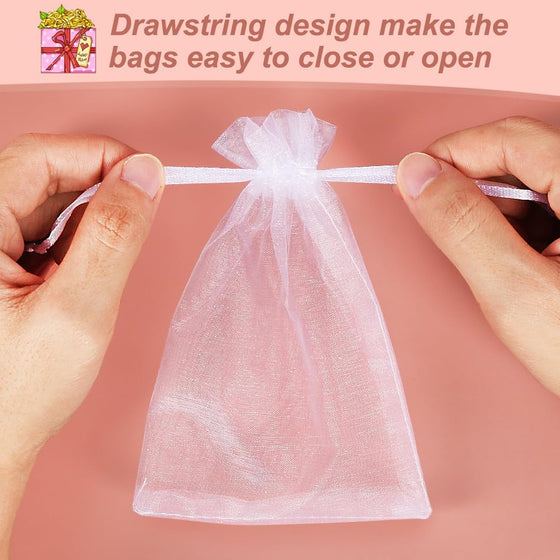 HRX Package 100pcs White Organza Bags, 4x6 inch Mesh Bags Drawstring Gift Bags Jewelry Pouches for Candy Wedding Favors Christmas - hover image