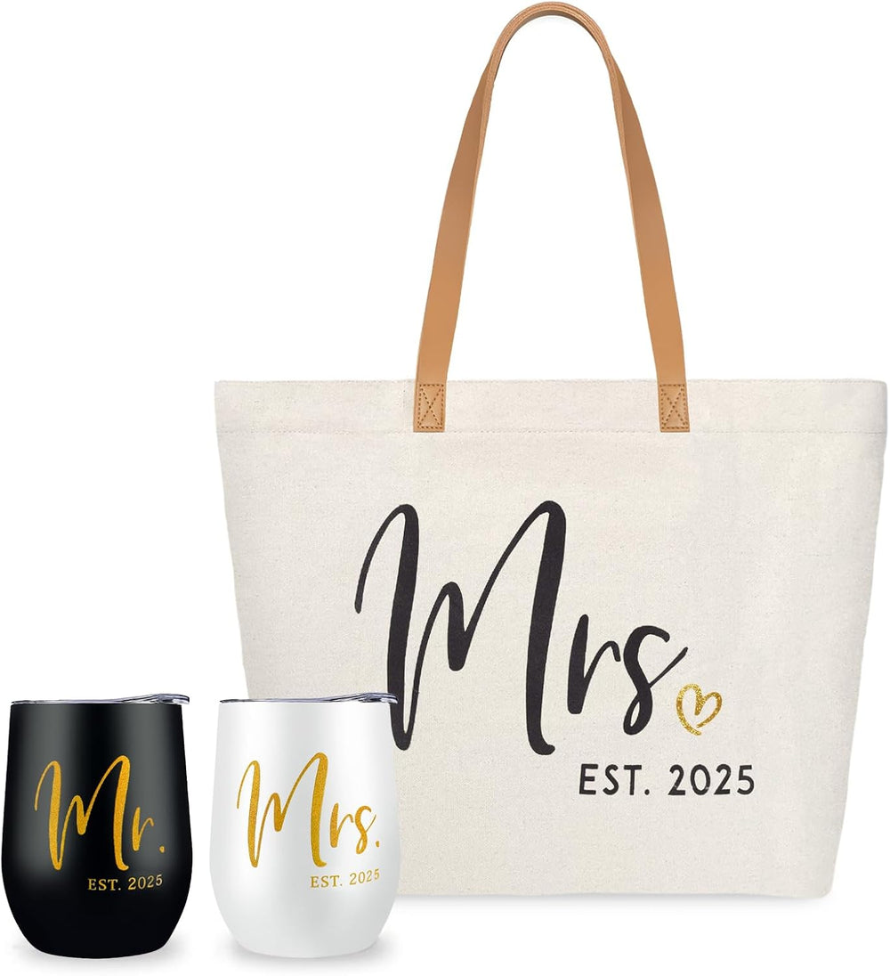 ELEGANTPARK Mr and Mrs Gifts Wedding Gifts for Women Mr&Mrs Wine Tumbler Mrs. 2025 Bag Set Newlyweds Engagement Present for Bride and Groom