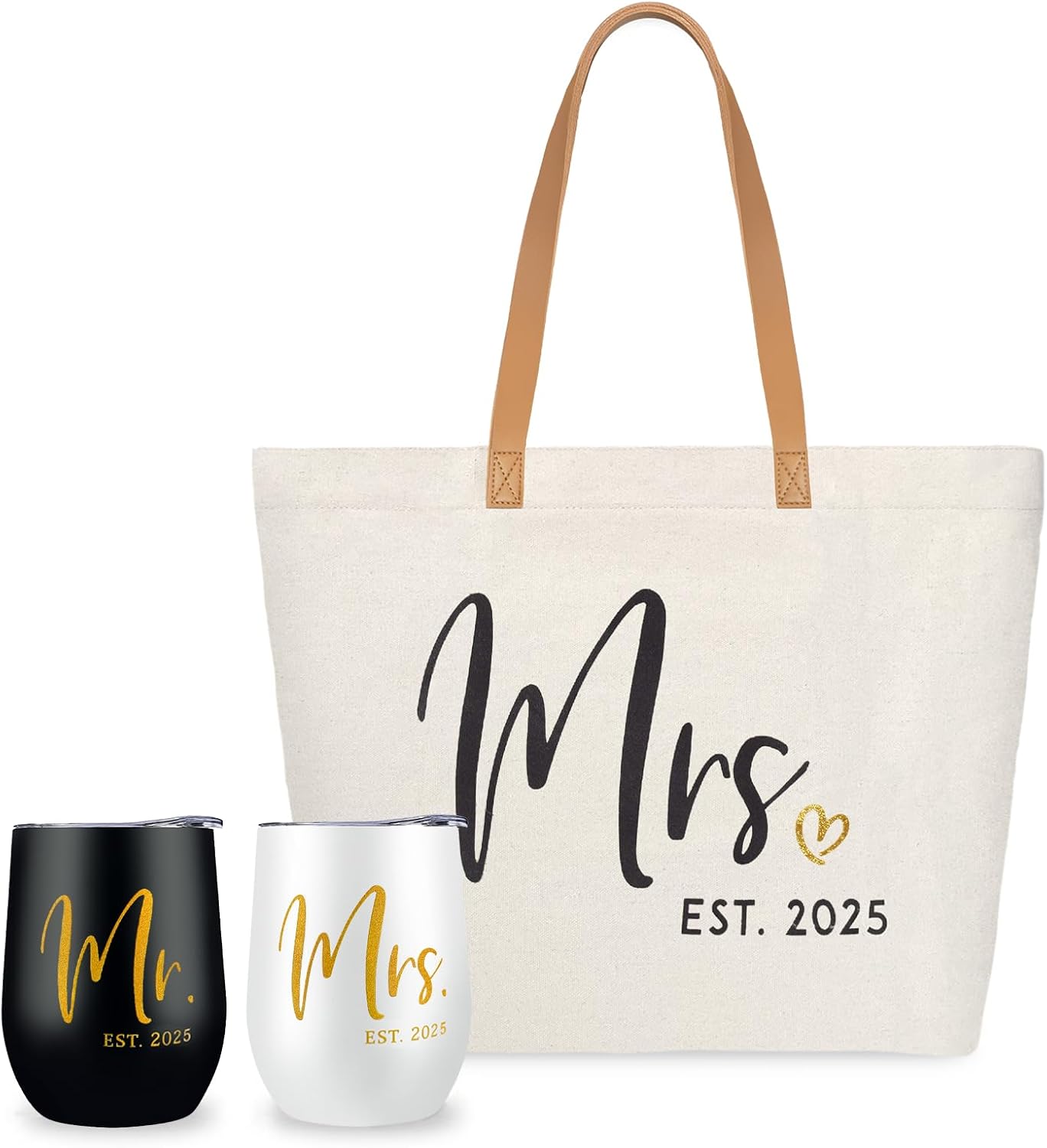 ELEGANTPARK Mr and Mrs Gifts Wedding Gifts for Women Mr&Mrs Wine Tumbler Mrs. 2025 Bag Set Newlyweds Engagement Present for Bride and Groom