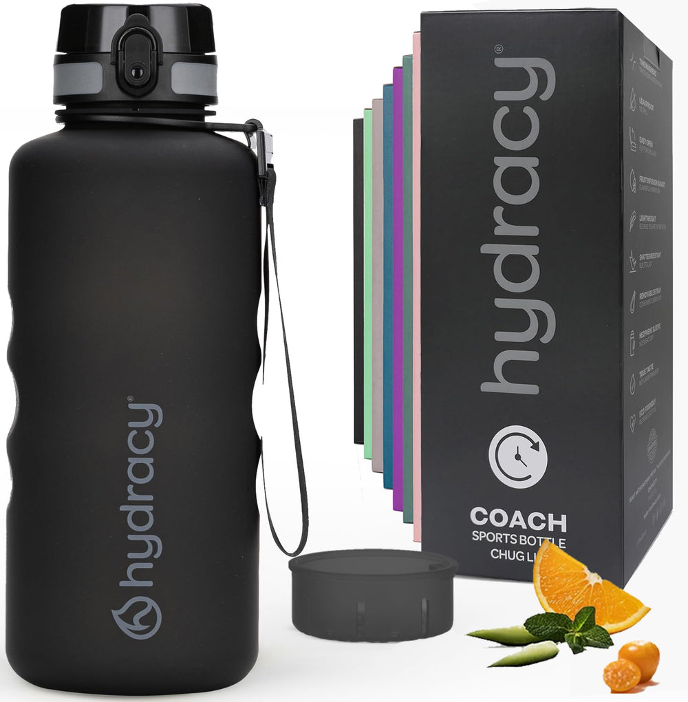 Hydracy Water Bottle with Time Marker -Large BPA Free Water Bottle & No Sweat Sleeve -Leak Proof Gym Bottle with Times to Drink - Ideal for Fitness Sports & Outdoors