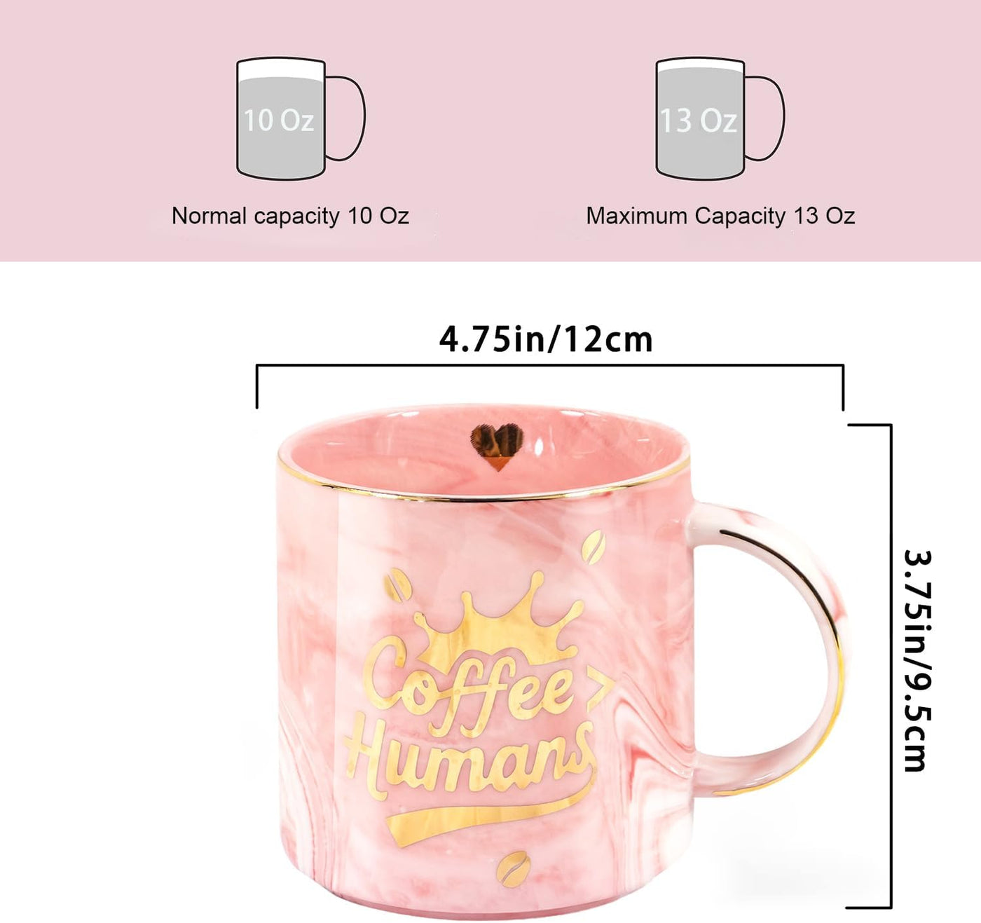 "Coffee＞Human" Ceramic coffee Mug - Funny Novelty Gift for Moms, Friends, Teachers & Coworkers - 13oz Adorable Pink Cup for Birthdays, Holidays & Daily Use - Cute for Women, Teens & Coffee Lovers
