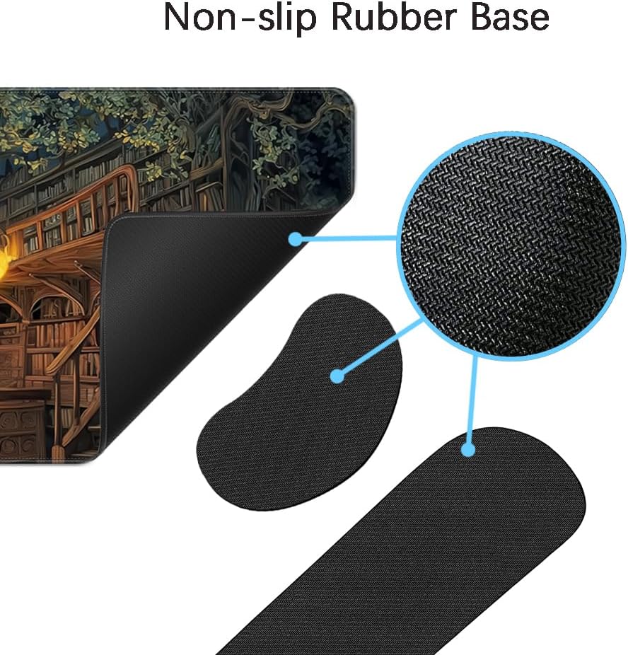 Desk Mat, Large Gaming Mouse Pad with Wrist Rest, 4 in1 XXL Mouse pad+Keyboard Wrist Rest+Mouse Pad Wrist Support+Cup Coaster Set, Ergonomic Desk Pad for Home Office, Trees Library