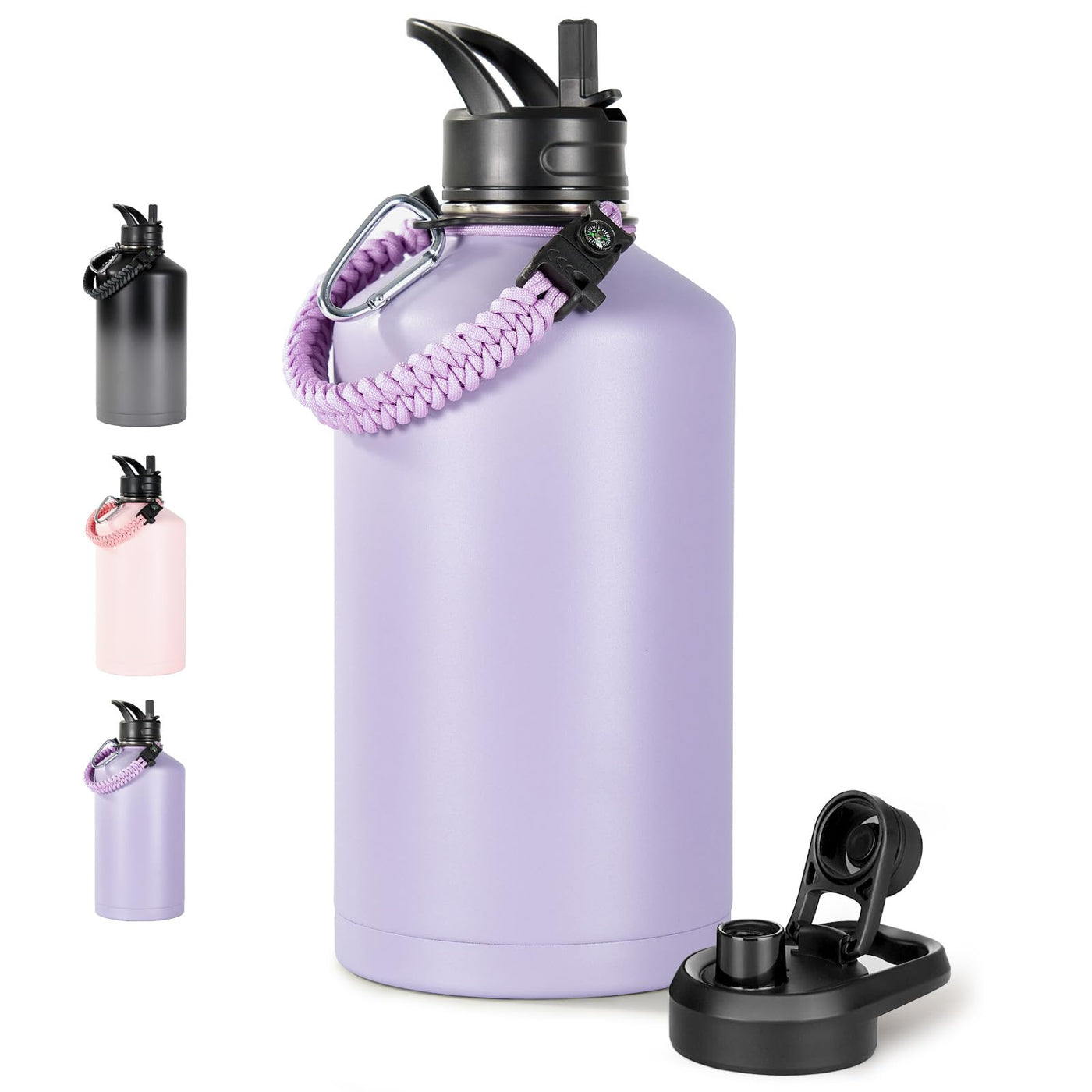 Fijinhom 18 oz Insulated Water Bottle with Handle, 304 Stainless Steel Water Bottles with Wide Mouth, Double Wall Vacuum Sports Water Bottle, BPA Free, Keep Cold and Hot, Pink