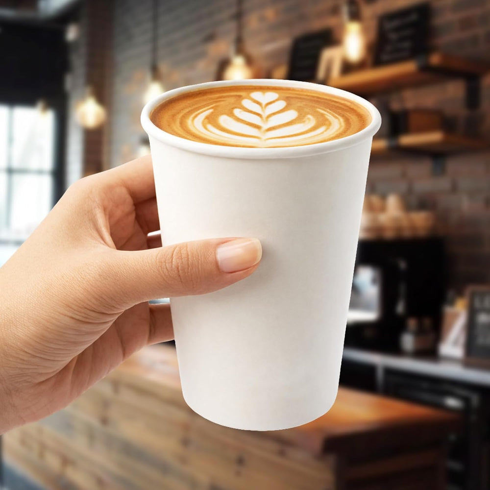 Paper Coffee Cups 12 oz, 100 Pack White Disposable Cups for Hot & Cold Beverages, Sturdy with Leak-Resistant Lining, Ideal for Home, Small Office, Party and Travel