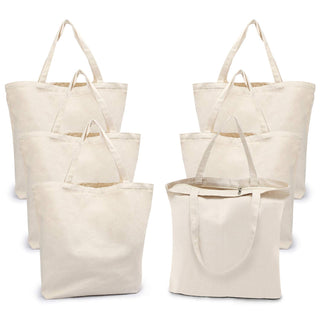 Segarty 6 Packs Canvas Tote Bag with Zipper, 16x13 inch Reusable Washable Grocery Shopping Bags with Handle Plain Canvas Totes for Women Teacher DIY Art Crafts Painting Embroidery Decoration