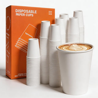 MOUMOULIFE 12 oz Disposable Paper Coffee Cups, 100 Count – Leak-Resistant White Cups for Hot & Cold Drinks, Ideal for Office, Party, Travel, To Go & Daily Use