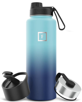 IRON °FLASK Camping & Hiking Hydration Flask with Straw, Wide Mouth Insulated Stainless Steel Sports Water Bottle - 40 oz Midnight Black