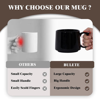 Coffee Mugs Gift Set of 4, Large 19 oz Stackable Ceramic Coffee Mug, Coffee Cups with Large Handle for Latte, Cappuccino, Milk, Tea, Dishwasher & Microwave Safe, Ideal for Men, Women - Black