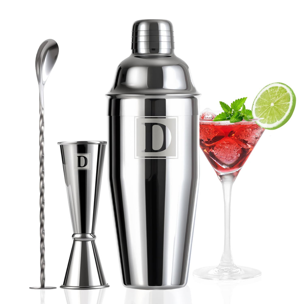 24oz Cocktail Shaker Set with 1 oz 2oz Jigger - Monogramm Initials Martini Shaker Set - 304 Stainless Steel Bar Shaker for Margarita,Mojito-Personalized Gift for Friend,Husband-W