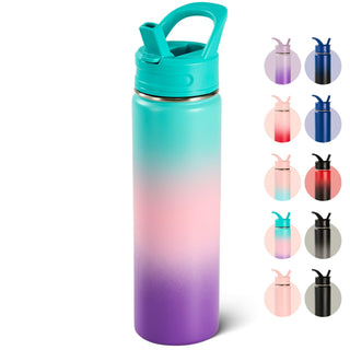 Fijinhom 18oz Insulated Stainless Steel Water Bottle with Straws, Double Wall Vacuum Insulated Bottles, Metal Thermo for Travel, Sports, Leak-Proof, BPA Free, Women & Men, Black