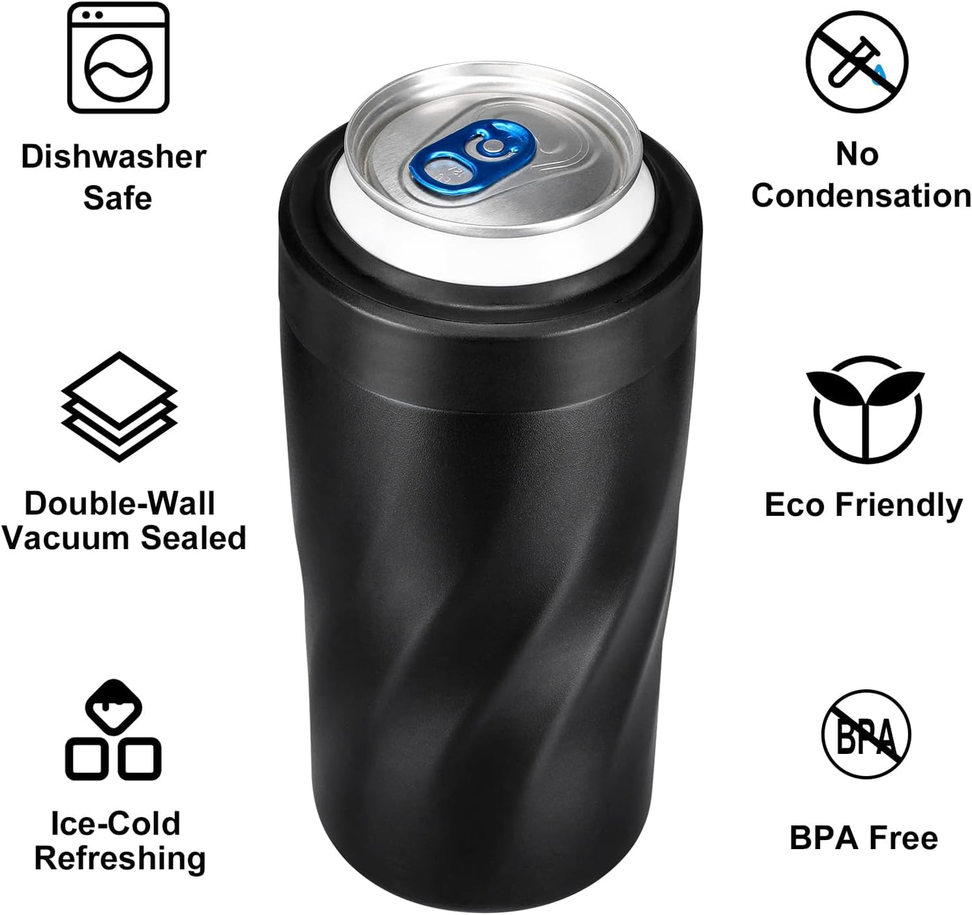 Insulated Stainless Steel 24 oz Tumbler with Freezable Drink Can Cooler for all 12 oz Slim Can,Regular Can,Beer Bottle & All Drinks (Frosted Black)