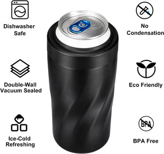 Insulated Stainless Steel 24 oz Tumbler with Freezable Drink Can Cooler for all 12 oz Slim Can,Regular Can,Beer Bottle & All Drinks (Frosted Black)