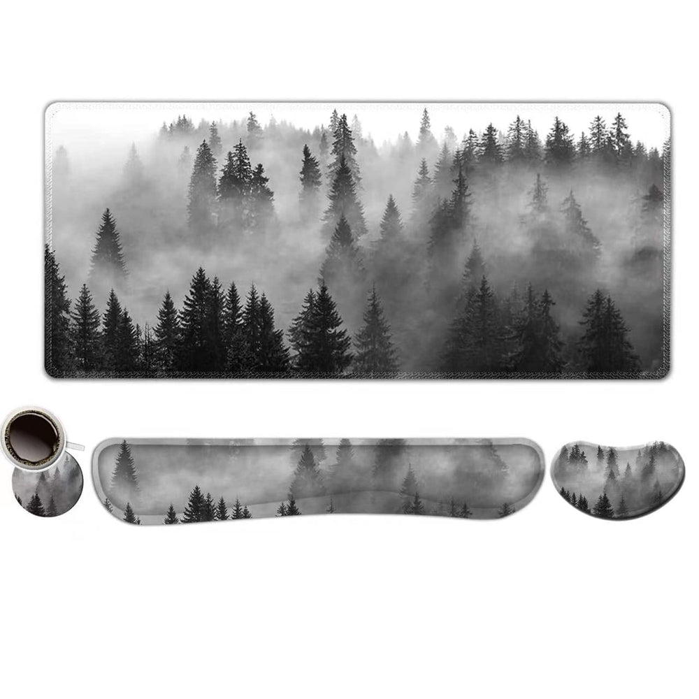ToLuLu Extended Gaming Mouse Pad, Memory Foam Ergonomic Keyboard Mouse Wrist Rest Support Set, Large Desk Mat with Stitched Edges, Non-Slip Base Mousepad for Home Office Game and Study, Green Theme