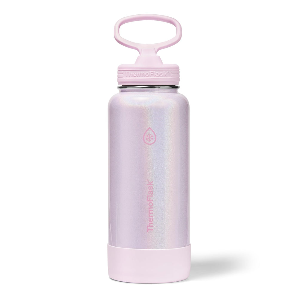 ThermoFlask Stainless Steel Water Bottles 2-Pack - Double-Wall Vacuum Insulated 24 oz BPA-Free Spout Lids - Keeps Drinks Cold 24 Hrs, Hot 12 Hrs - Leakproof, Dishwasher Safe, White/Coral
