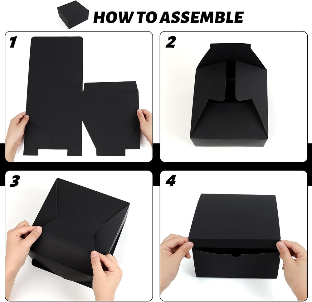 YUEFANBOX Black Gift Boxes with Lids, 8x8x4 inches, 10 Pack – Easy Assemble Bulk Boxes with Bottom Stickers for Groomsmen Proposals, Wedding Favors, Birthdays & Christmas