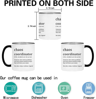 Chaos Coordinator Mug - Office Gift for Boss, Coworkers, Women, Friends - Funny Coffee Mug for Christmas, White Elephant - 11 Ounce Black Handle